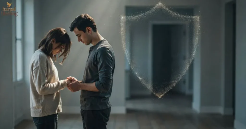 Couple praying together for protection, health, and healing on his birthday