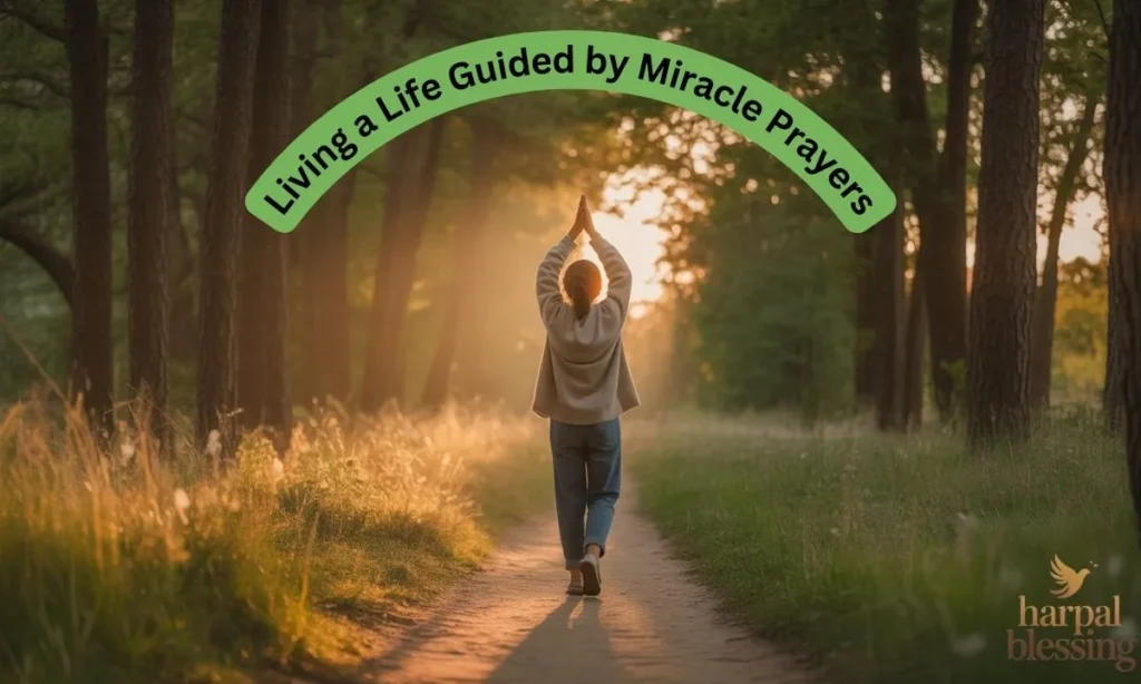 Person walking on a sunlit path, illustrating Living a Life Guided by Miracle Prayers.