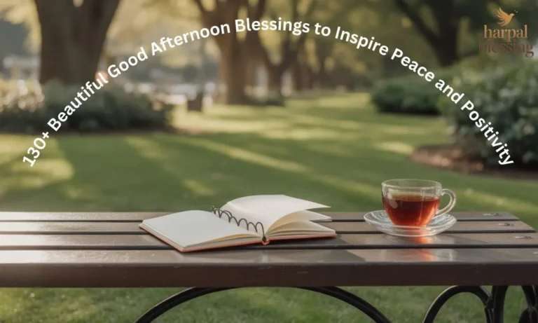 Open notebook and cup of tea in a sunlit park, representing 130+ beautiful good afternoon blessings to inspire peace and positivity outdoors.