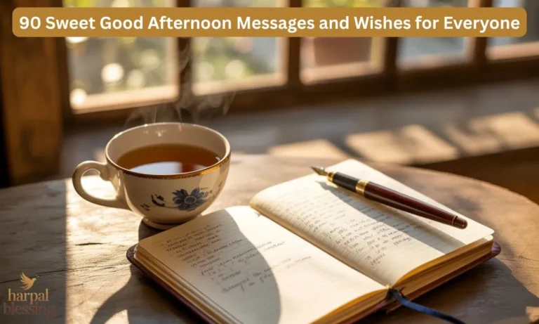 Open notebook and cup of tea with afternoon sunlight, symbolizing 90 sweet good afternoon messages and wishes for everyone.