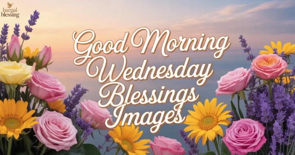 Good Morning Wednesday blessings images with cheerful flowers and uplifting messages