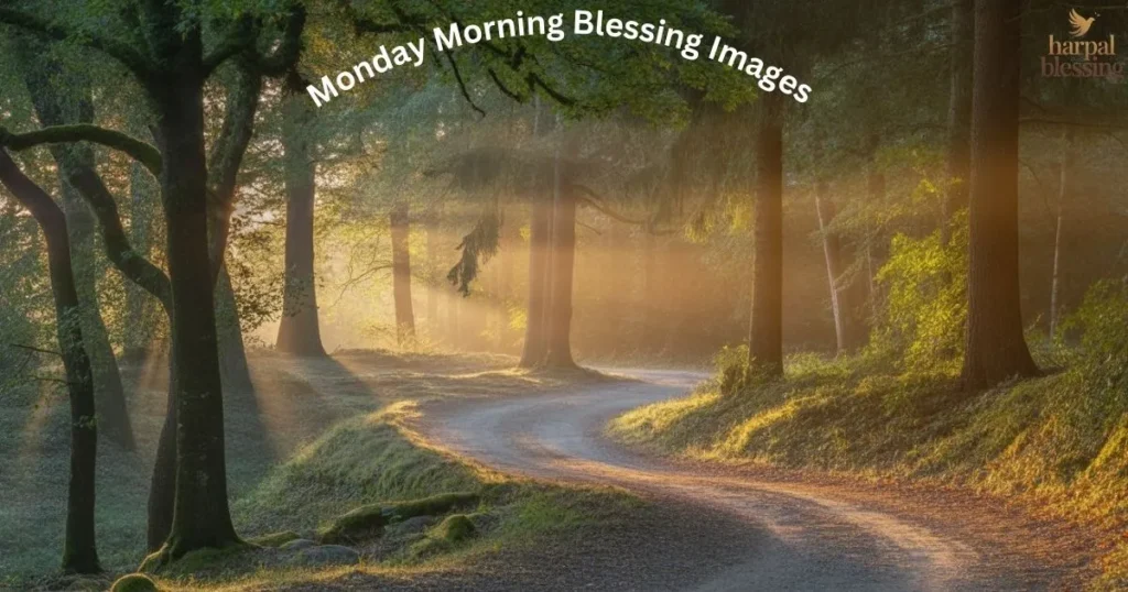 Monday Morning Blessing Images with forest sunrise and motivational visual inspiration