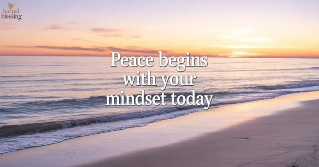 “Peaceful Monday morning blessing image with ocean sunrise and calming mindset message”