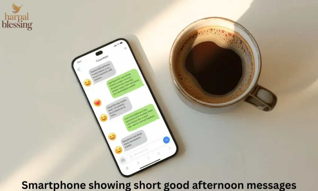Smartphone showing short good afternoon messages to brighten someone’s day quickly.
