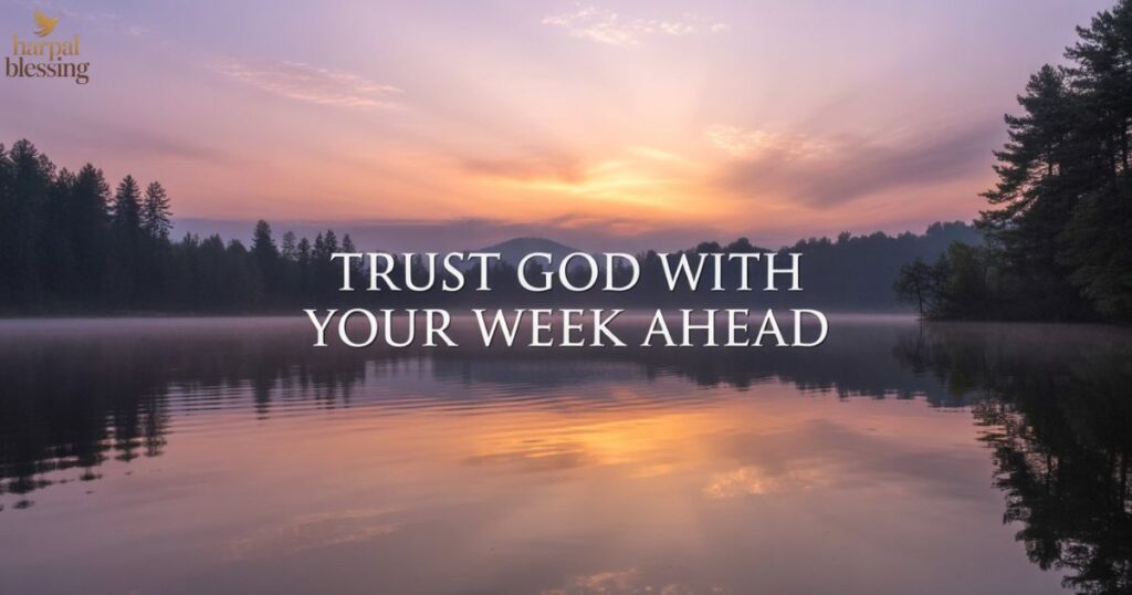 Trust God Monday morning blessing image lake dawn