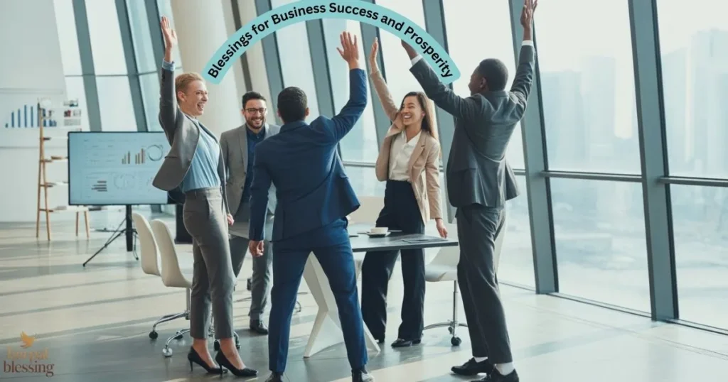Team enjoying blessings for business success and prosperity with ethical growth and financial guidance.